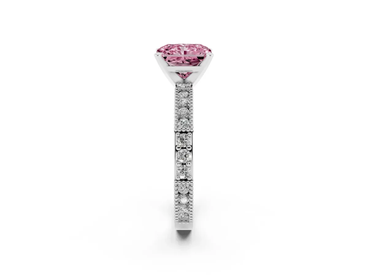 Fancy Pink Radiant Cut Solitaire with Pavé Band and Four-Prong Setting Silver