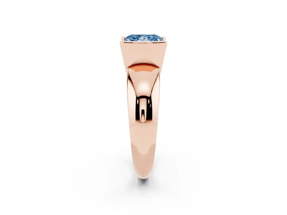 Fancy Blue Princess Cut Solitaire Tension Set Diamond Ring with Wide Band Rose gold