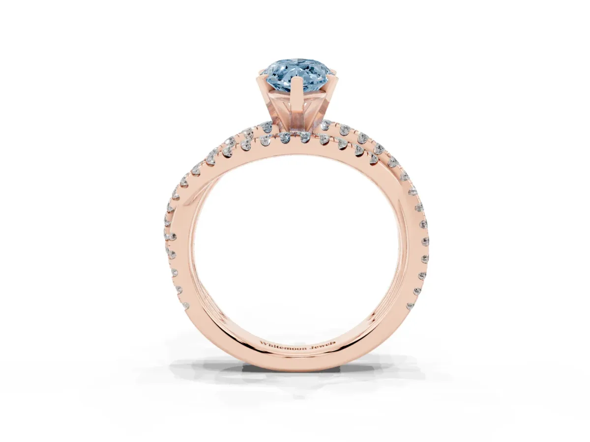 Fancy Blue Marquise Cut Solitaire Twist Band with Pavé Setting and Four-Prong Setting Rose gold