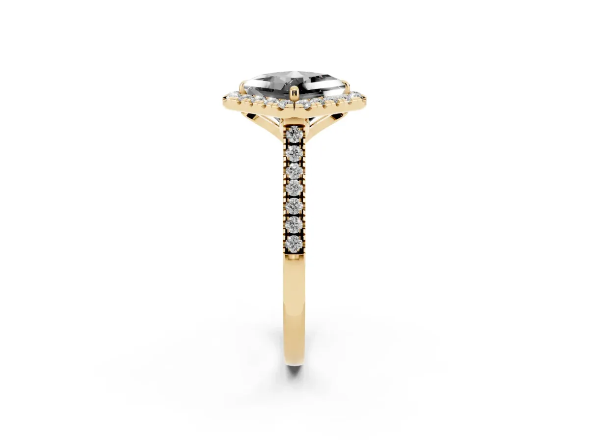 Fancy Black Princess Cut Diamond Cushion Halo Ring with Pavé Band Yellow gold