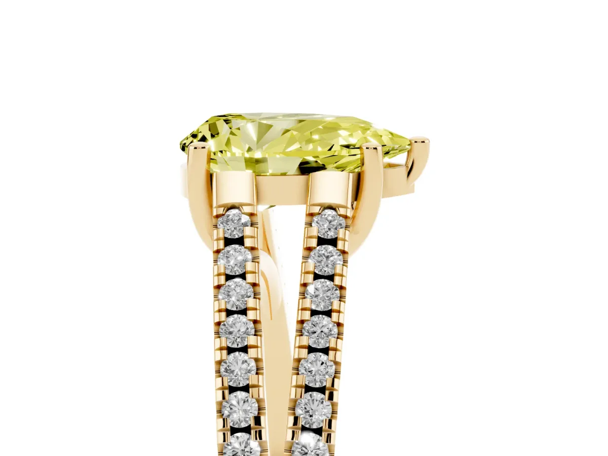 Fancy Yellow Pear Cut Diamond Solitaire Engagement Ring with Split Shank Pavé Band Yellow gold