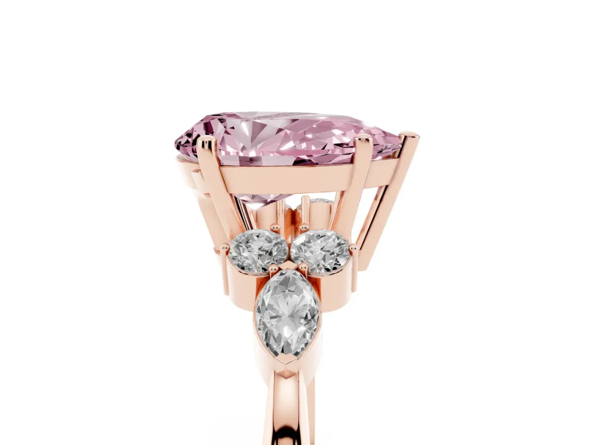 Fancy Pink Pear Cut Brilliant Diamond Solitaire Ring with Pear Side Stones and Four-Prong Setting Rose gold