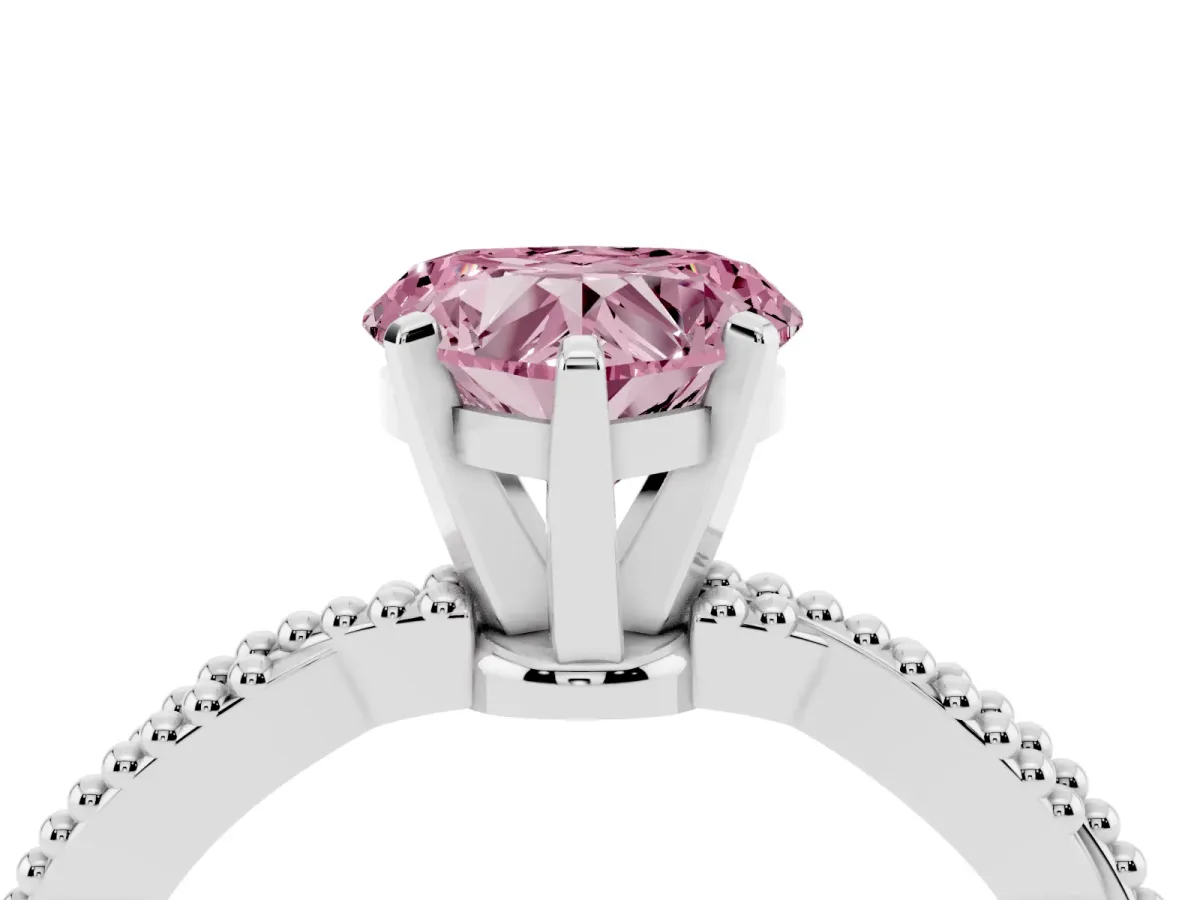 Fancy Pink Heart Cut Solitaire Twisted Band with Bead Prong Setting Silver