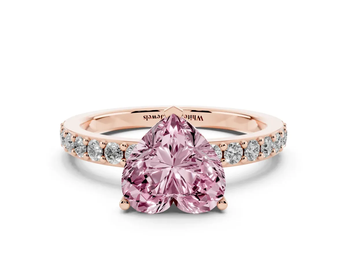 Fancy Pink Heart Cut Cut Diamond Solitaire with Pave Band and Four-Prong Setting Rose gold