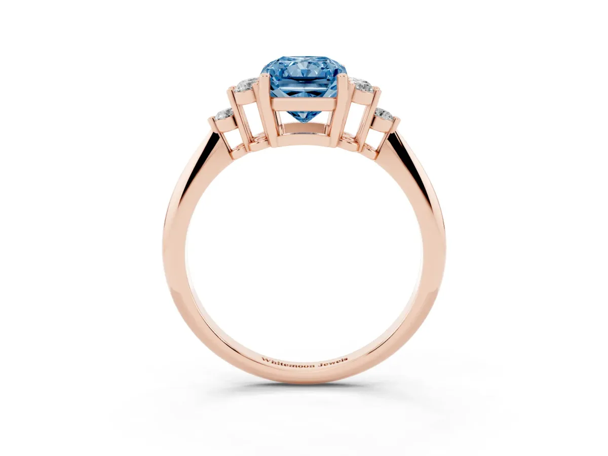 Fancy Blue Radiant Cut Cut Diamond Cluster Ring with Solitaire Band and Four-Prong Setting Rose gold
