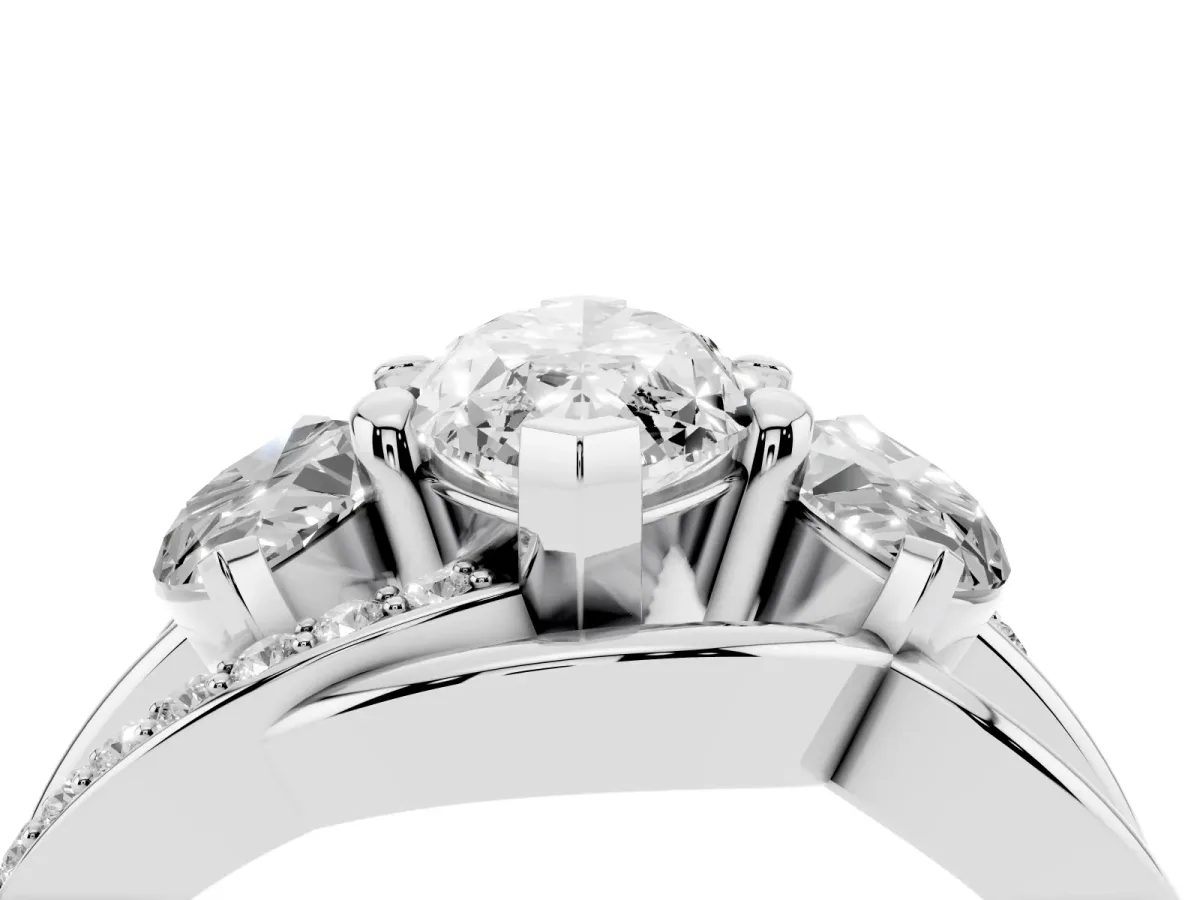 Three-Stone Marquise Cut Cut Diamond Split Shank Prong Set Ring Platinum