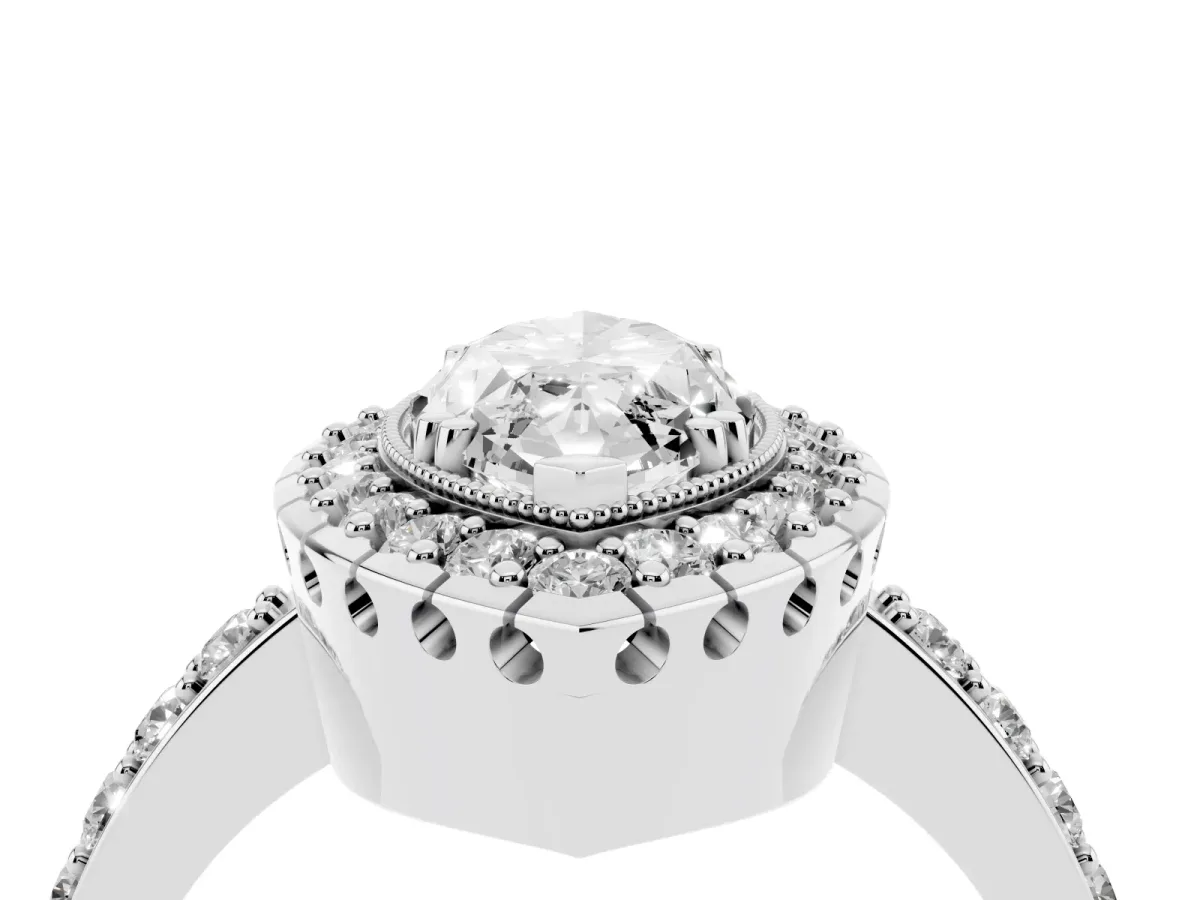 Marquise Cut Diamond Halo Ring with Pavé Band and Prong Setting White gold
