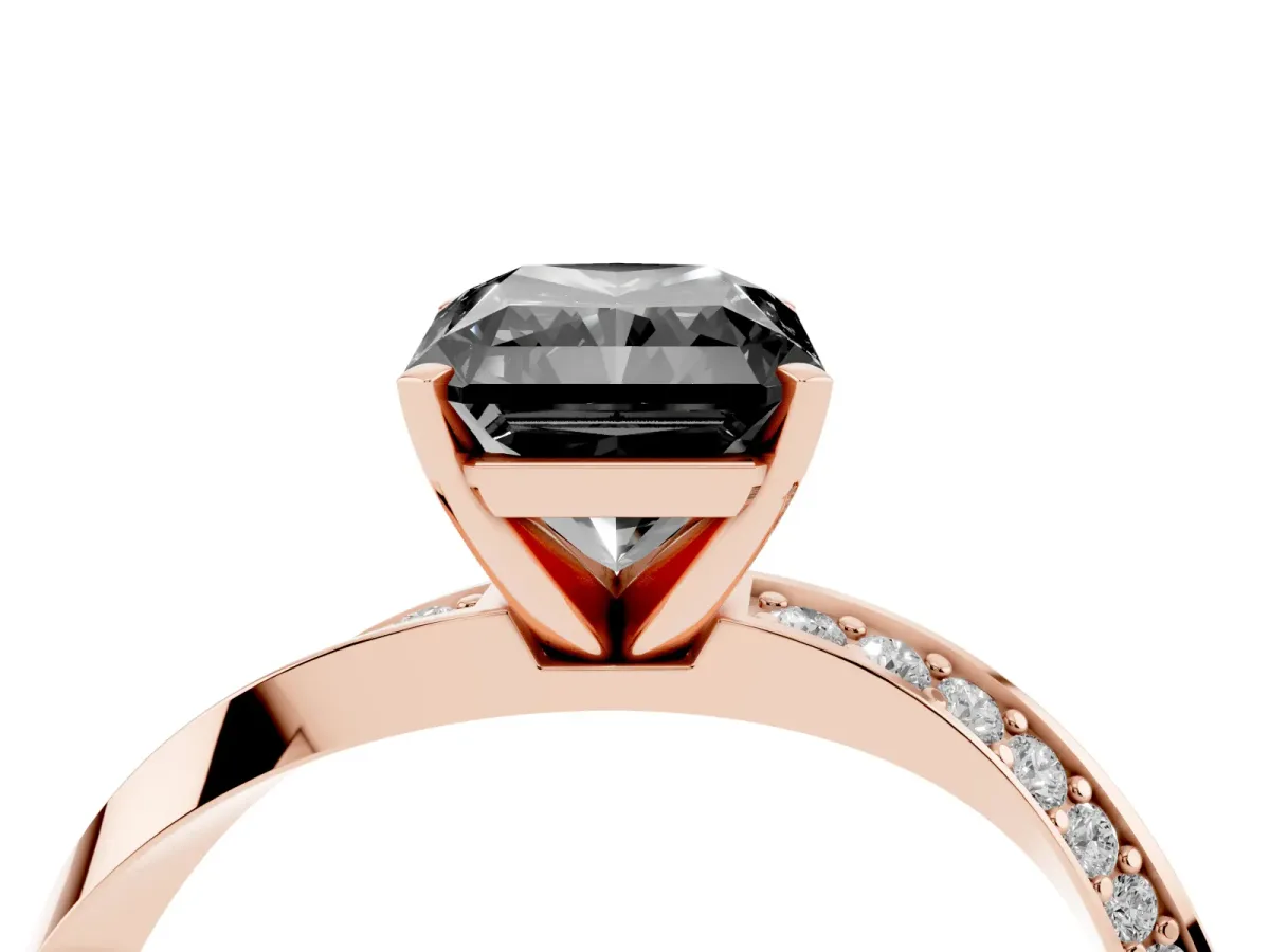 Fancy Black Radiant Cut Diamond Engagement Ring with Side Stone Accents and Four-Prong Setting Rose gold