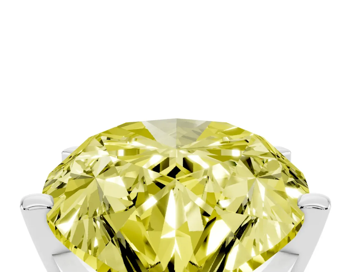 Fancy Yellow Pear Cut Diamond Solitaire Ring with Prong Setting and Classic Band Platinum