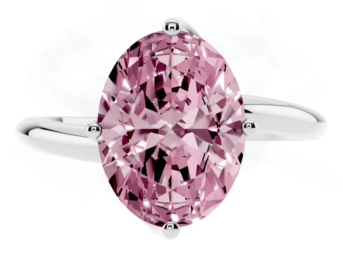 Fancy Pink Oval Cut Diamond Solitaire Engagement Ring with Four-Prong Setting and Classic Band White gold
