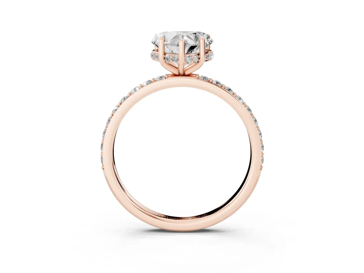 Heart Cut Diamond Solitaire Ring with Pavé Band and Hidden Halo Rose gold