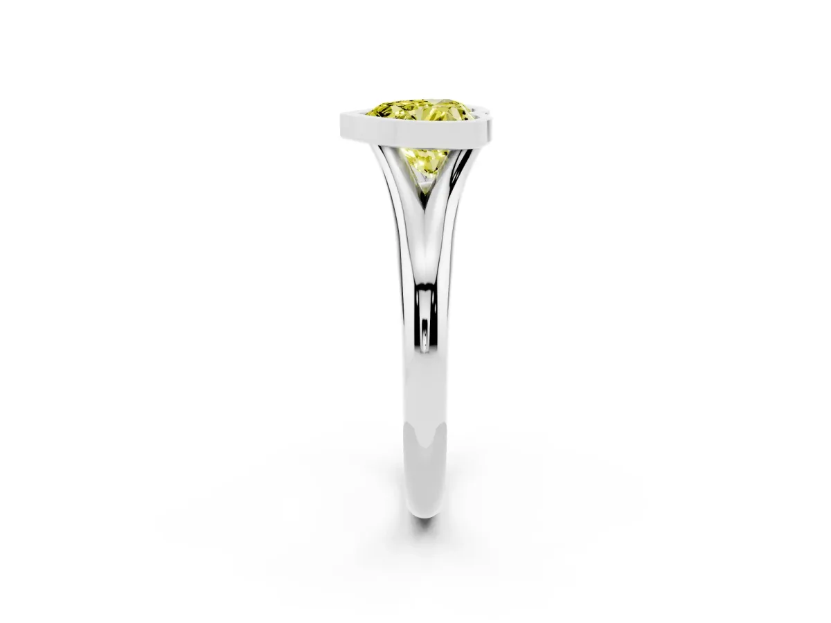 Fancy Yellow Bezel Set Heart Cut Solitaire Diamond Ring with Smooth Band Silver