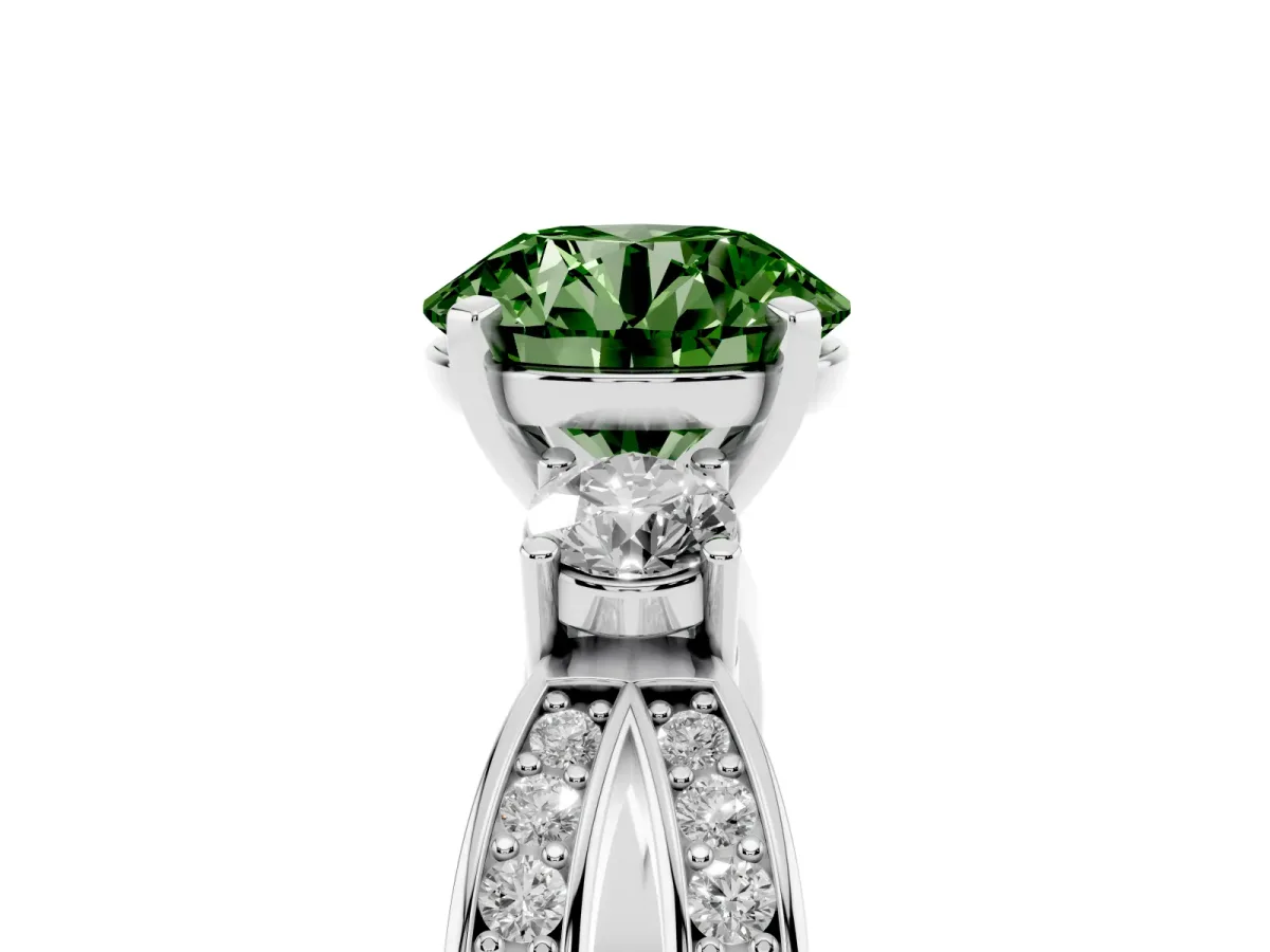 Fancy Green Three-Stone Round Cut Cut Diamond Twist Band with Prong Setting Silver