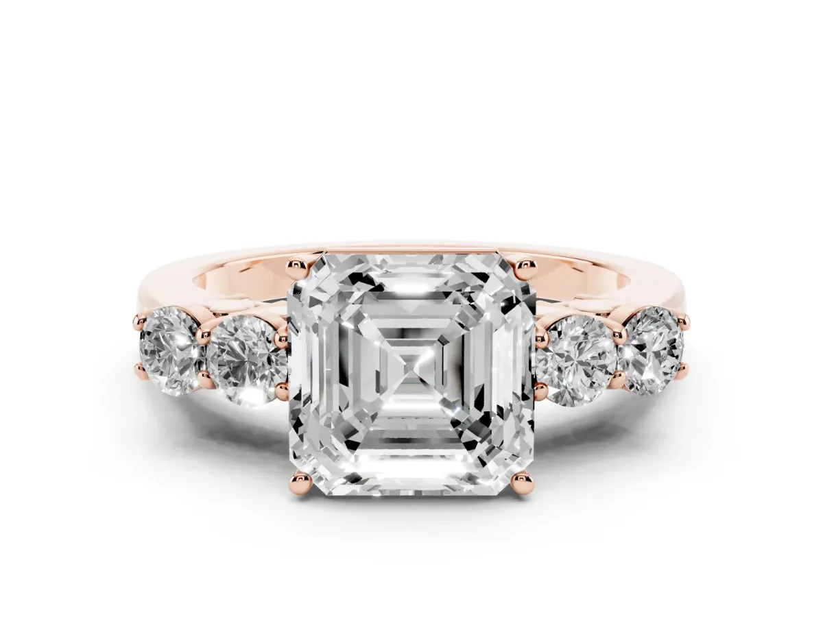 Asscher Cut Cut Diamond Five-Stone Prong Set White Gold Ring Rose gold