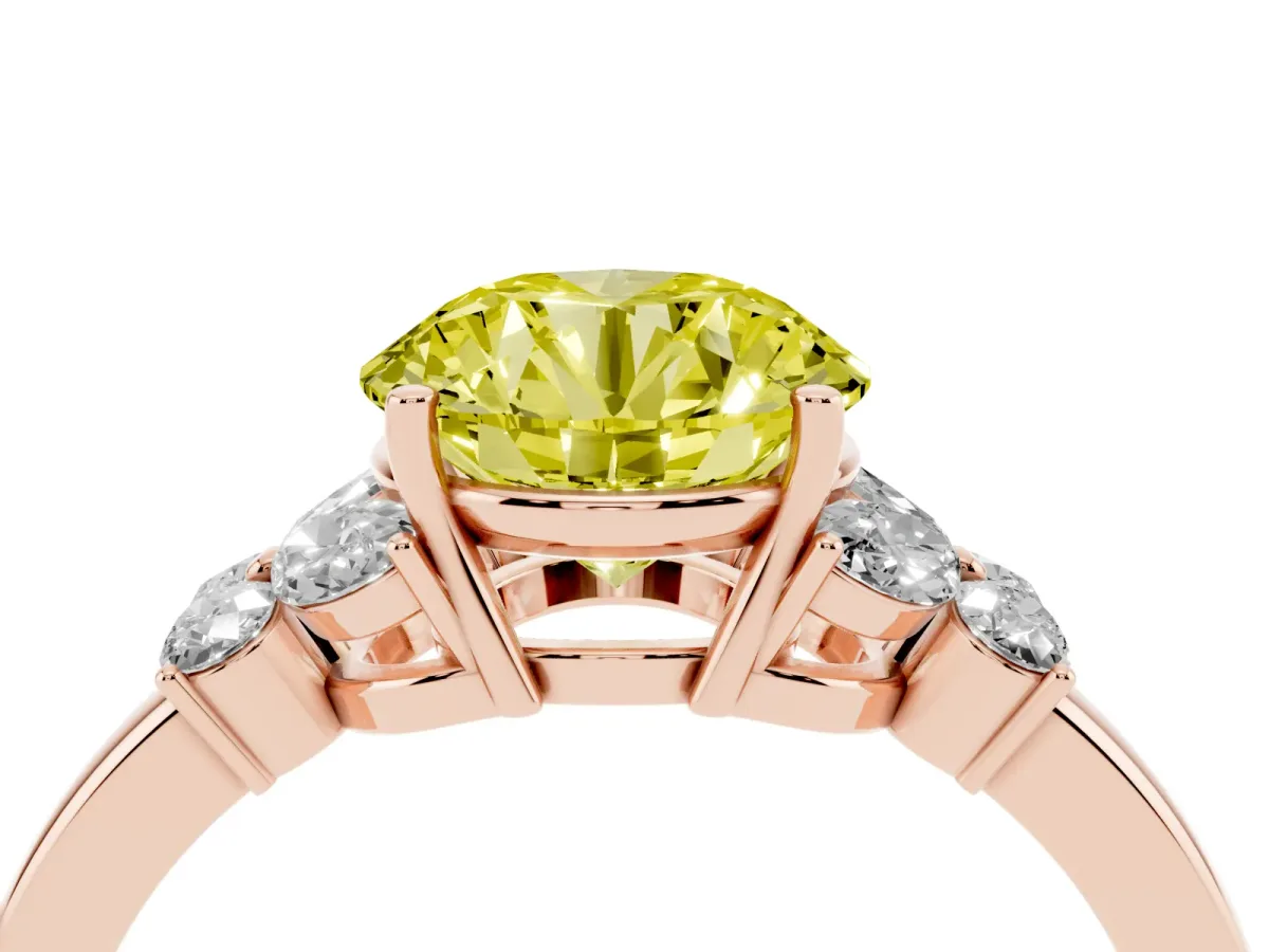 Fancy Yellow Round Cut Cut Solitaire Floral Diamond Ring with Four-Prong Setting Rose gold