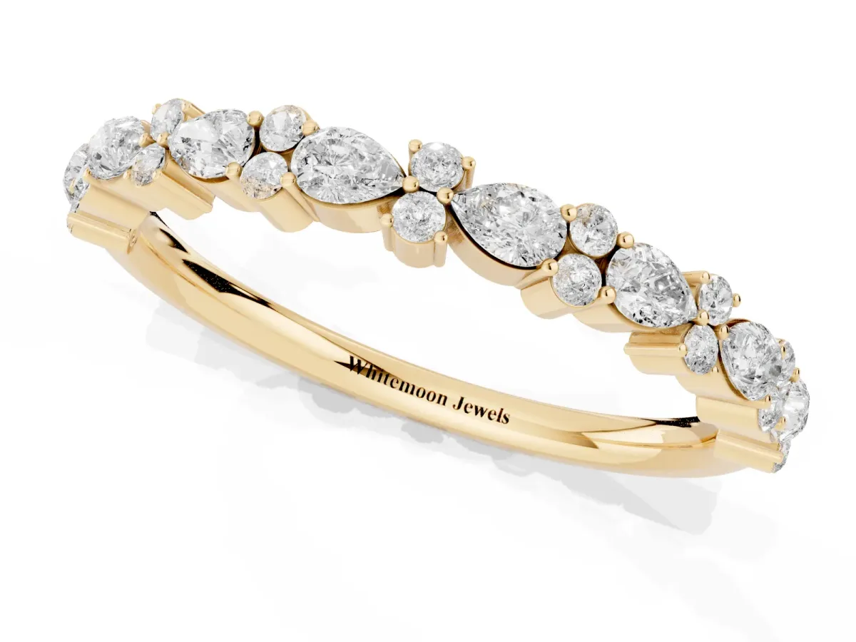 Pear and Round Diamond Wedding Band Yellow gold