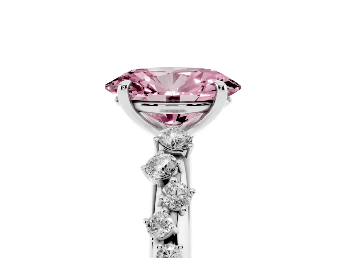 Fancy Pink Oval Cut Diamond Cluster Prong-Set Solitaire Ring Platinum