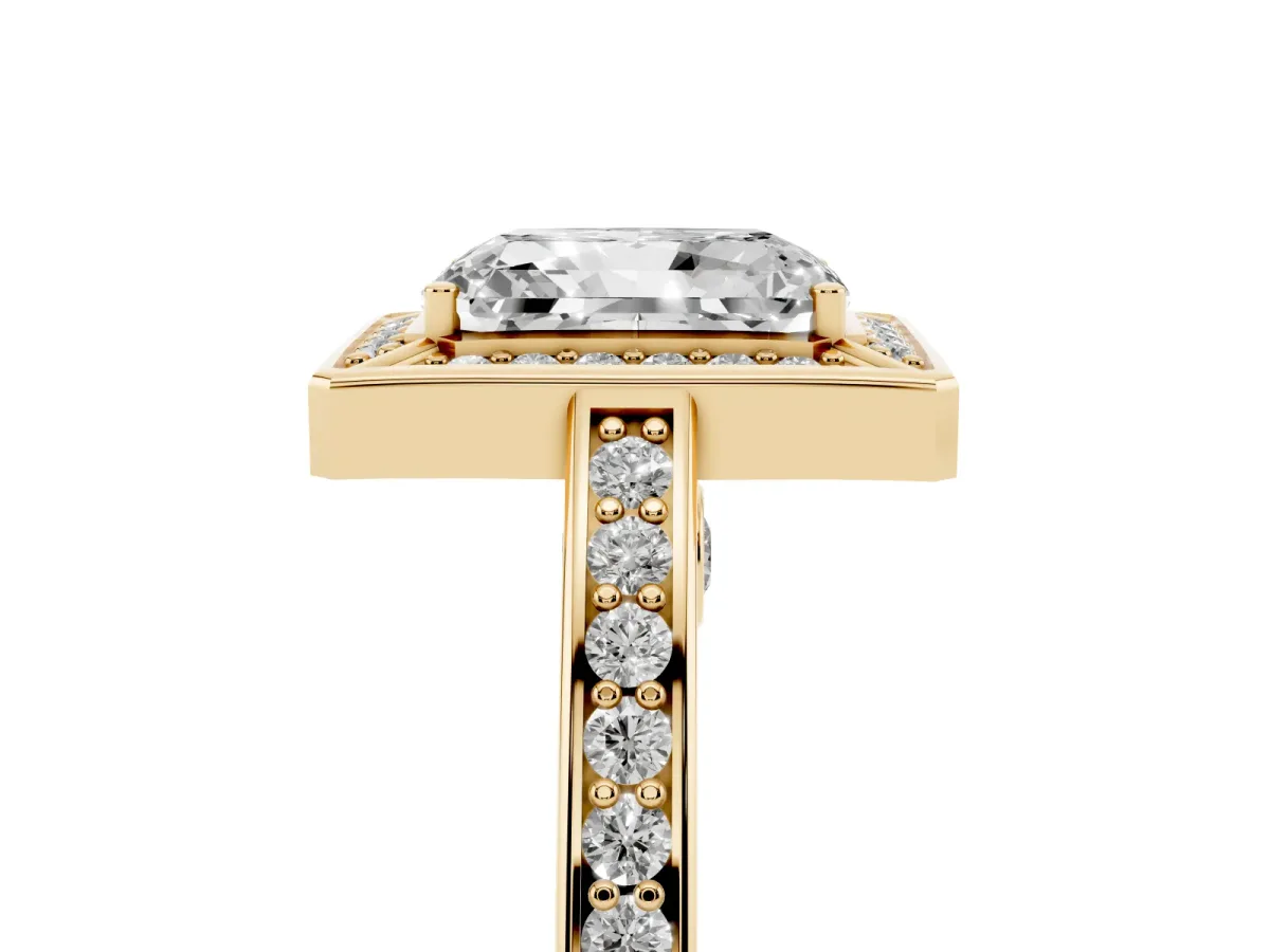 Radiant Cut Cut Halo Pave Split Shank Prong Setting Ring Yellow gold