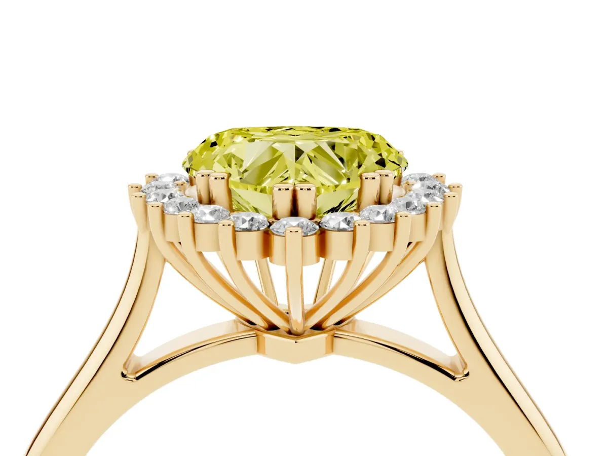 Fancy Yellow Heart Cut Cut Diamond Halo Ring with Solitaire Band and Prong Setting Yellow gold