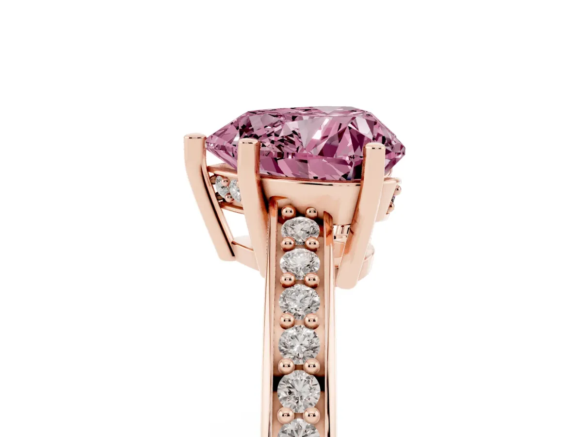 Fancy Pink Heart Cut Solitaire Pavé Band Prong Setting Ring Rose gold