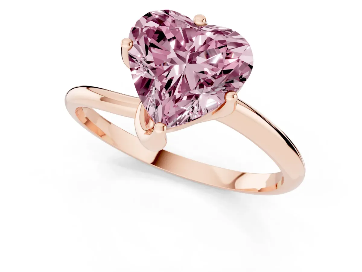 Fancy Pink Heart Cut Diamond Solitaire Engagement Ring with Four-Prong Setting and Classic Band Rose gold