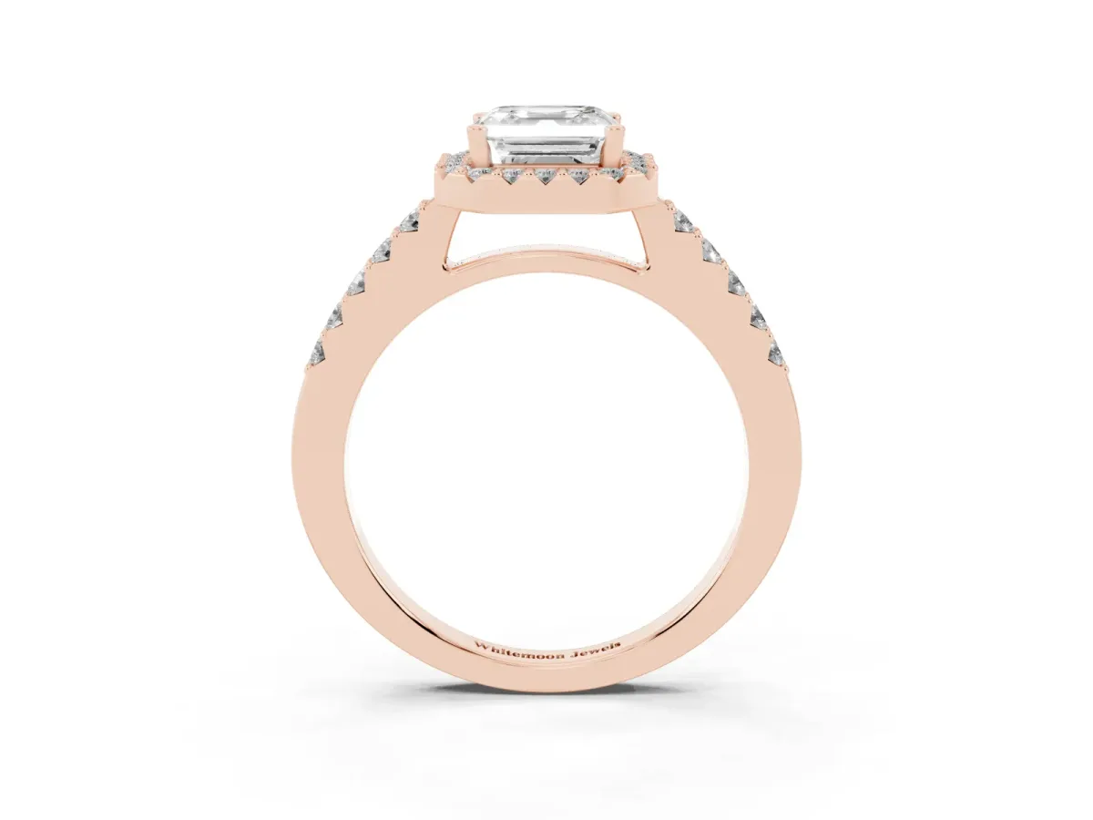 Asscher Cut Halo Diamond Pavé Solitaire Ring Rose gold