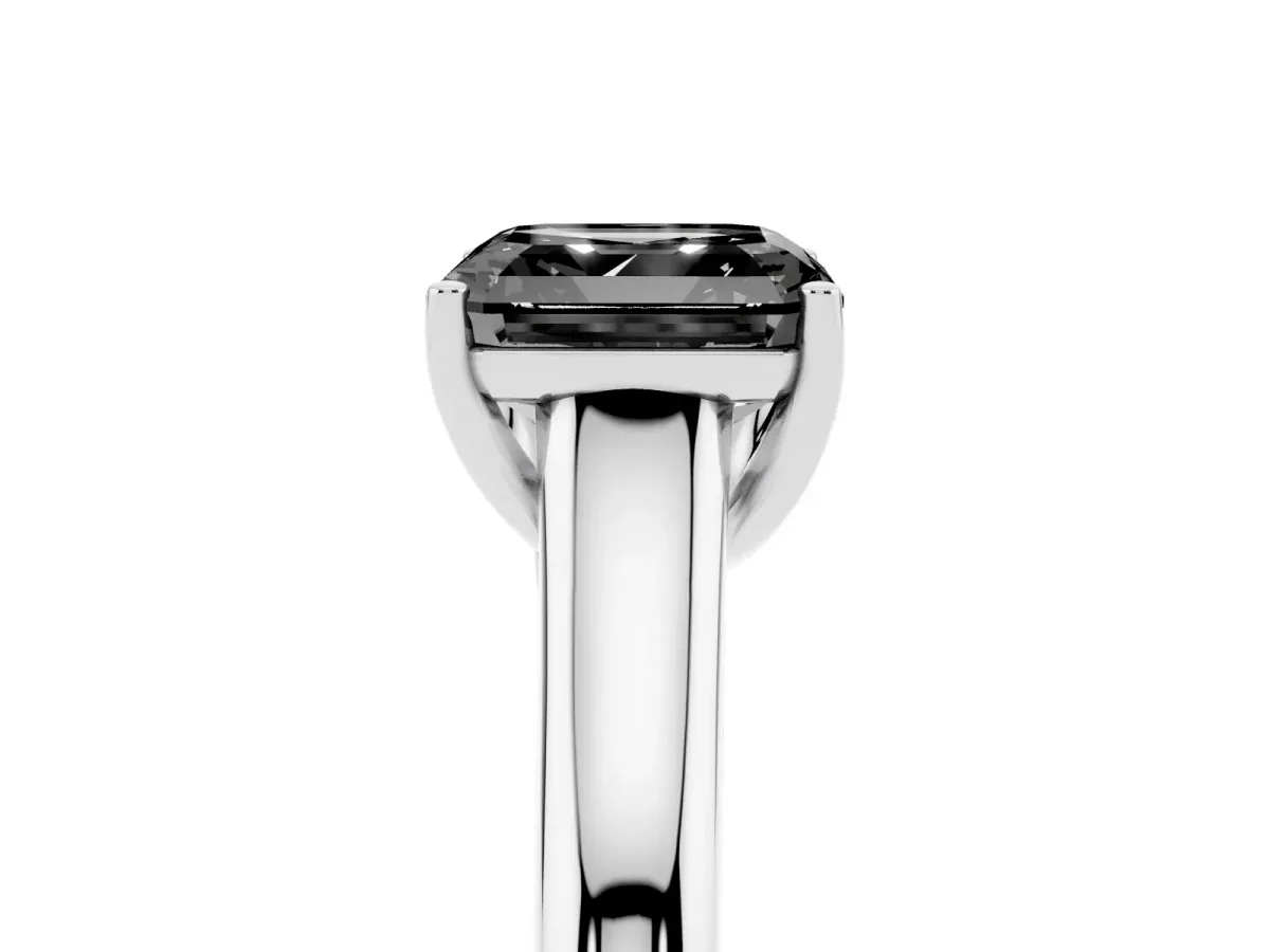 Fancy Black Asscher Cut Solitaire Engagement Ring with Tapered Band and Four-Prong Setting Platinum
