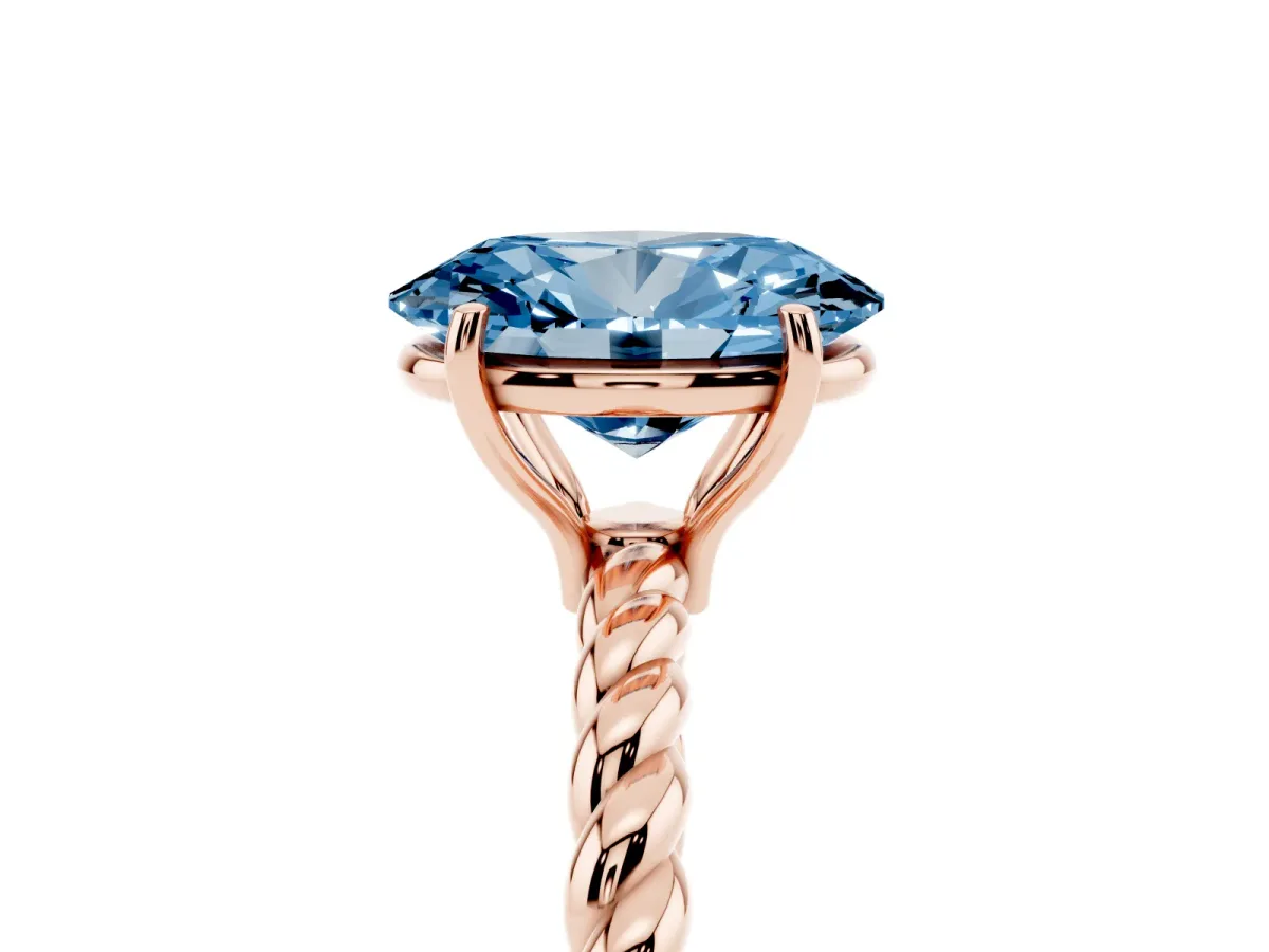 Fancy Blue Oval Cut Solitaire Twist Band Ring with Four-Prong Setting Rose gold