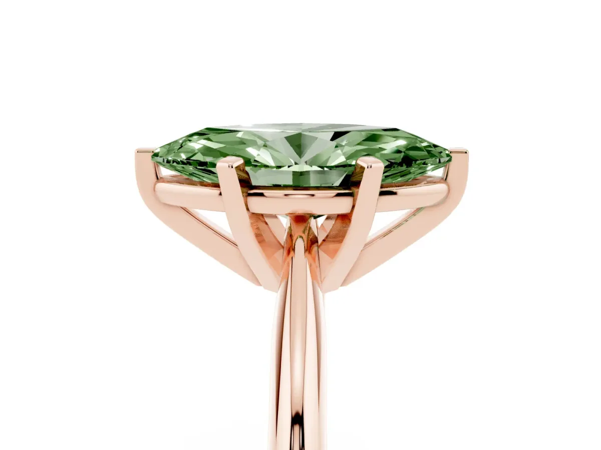 Fancy Green Marquise Cut Cut Solitaire Ring with Four-Prong Setting on a Classic Band Rose gold