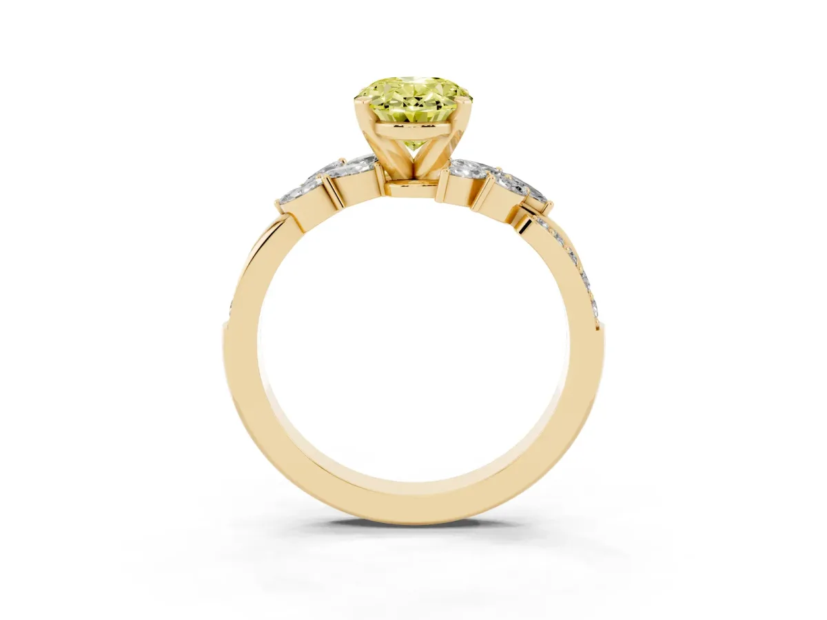 Fancy Yellow Oval Cut Solitaire Marquise Twist Band with Six-Prong Setting Yellow gold