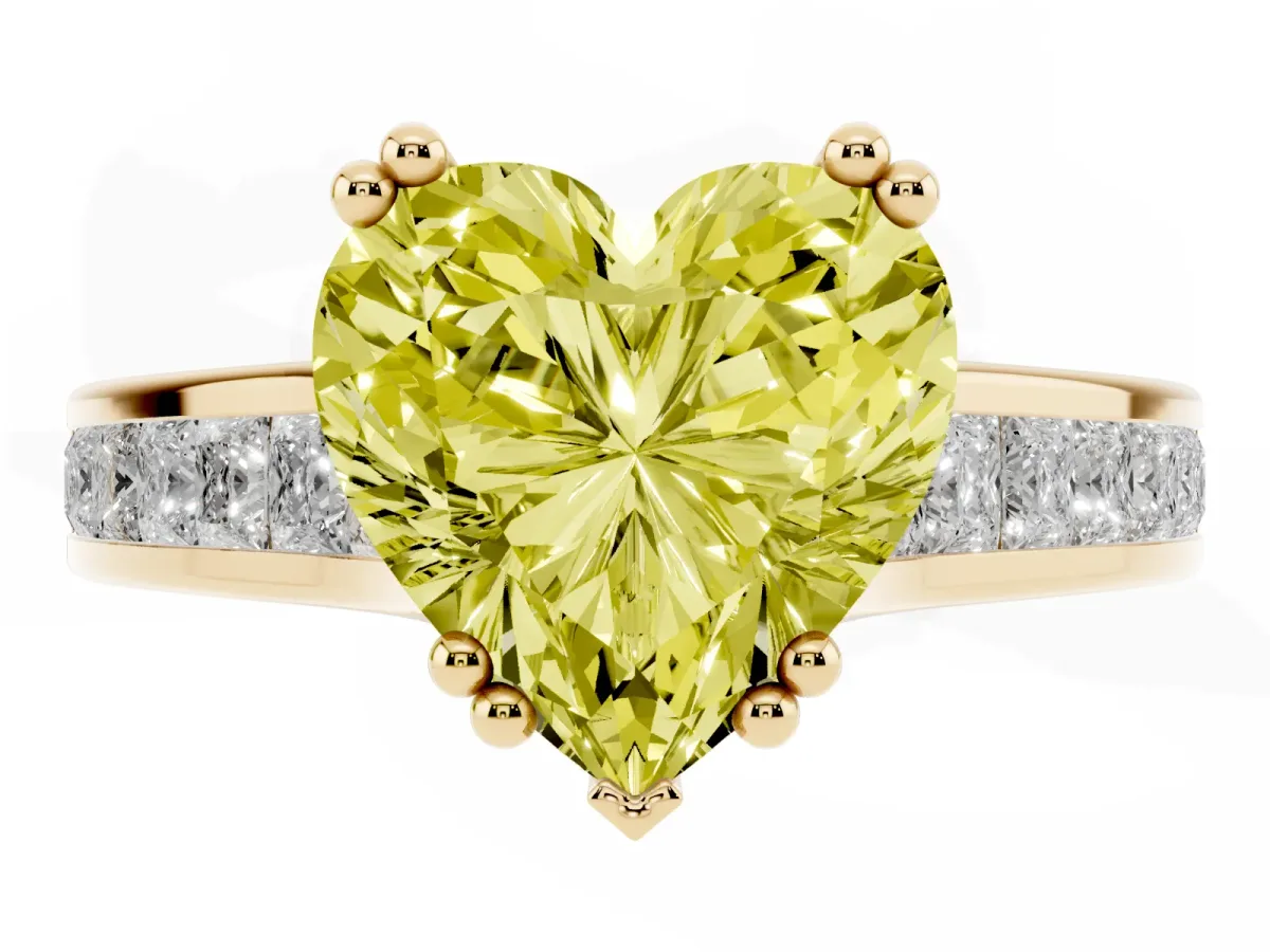 Fancy Yellow Heart Cut Cut Channel Set Solitaire Engagement Ring with Prong Setting Yellow gold