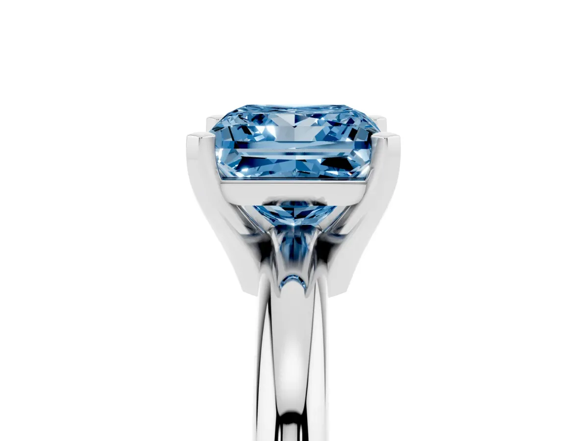 Fancy Blue Princess Cut Diamond Solitaire Engagement Ring with Round Band and Four-Prong Setting Silver