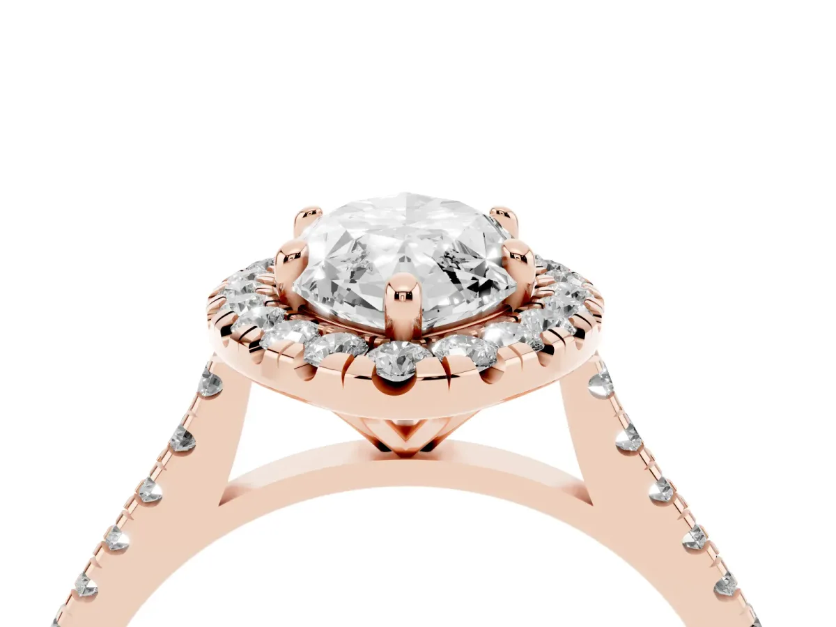 Marquise Cut Diamond Cushion Halo Ring with Pavé Band Rose gold