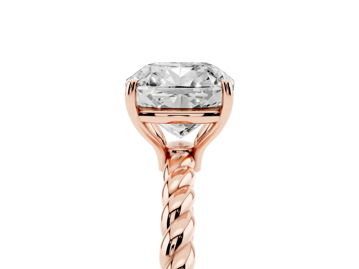 Cushion Cut Solitaire Twist Band Ring with Four-Prong Setting Rose gold