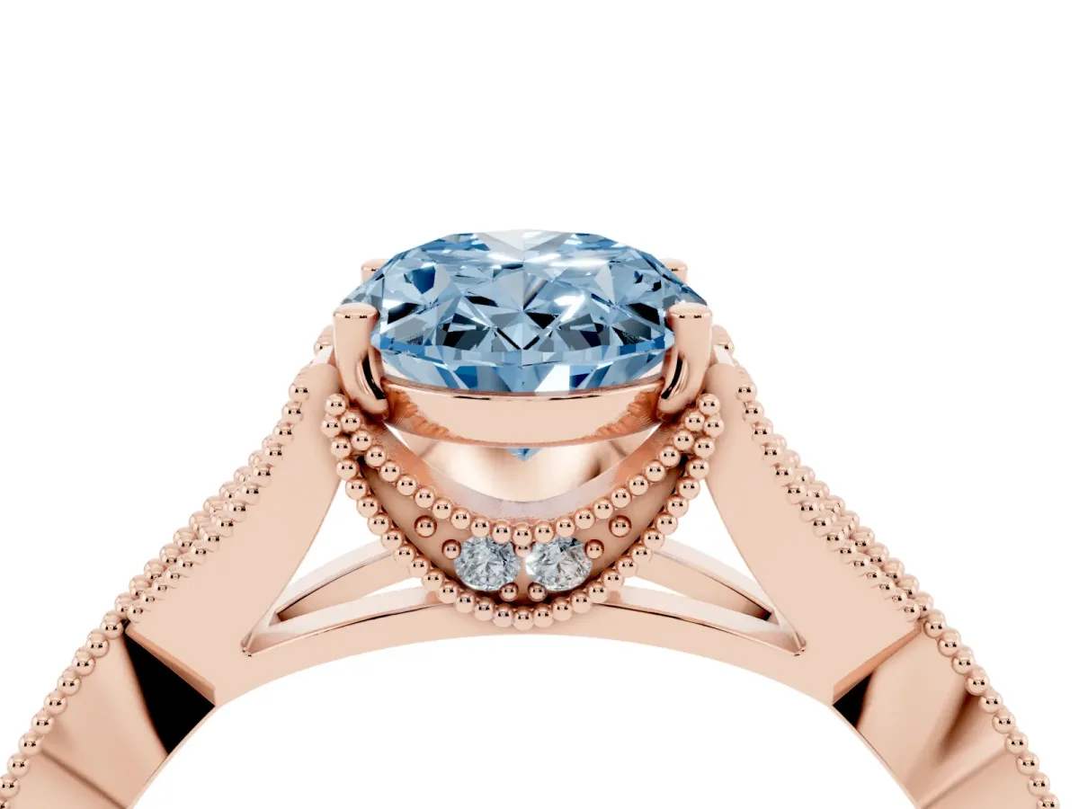 Fancy Blue Oval Cut Cut Diamond Twisted Band with Milgrain Pave Setting and Four-Prong Setting Rose gold