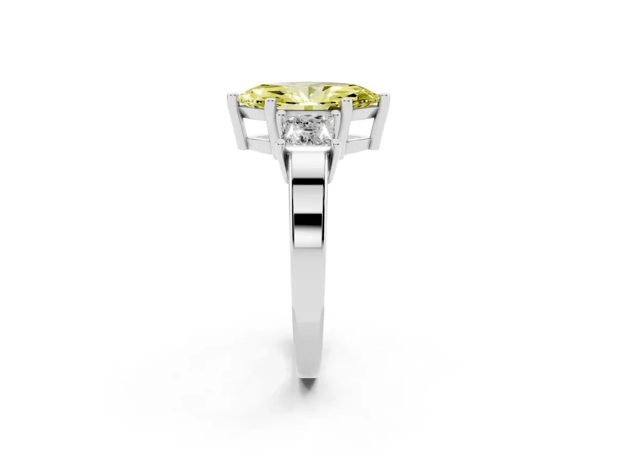 Fancy Yellow Three-Stone Marquise Cut Cut Solitaire Ring with Prong Setting Silver