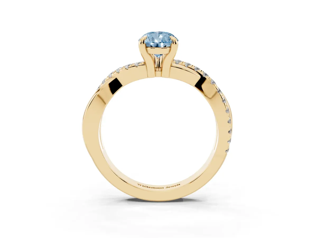Fancy Blue Pear Cut Cut Diamond Twist Band Solitaire with Prong Setting Yellow gold