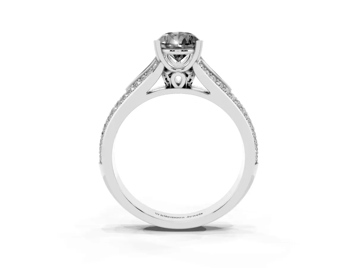 Fancy Black Pear Cut Diamond Split Shank Engagement Ring with Pavé Band Silver