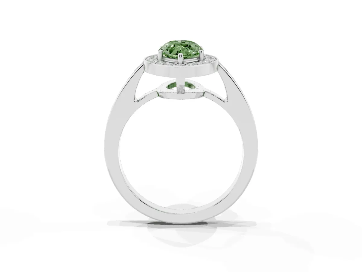 Fancy Green Marquise Cut Halo Pavé Diamond Engagement Ring with Bezel Setting Platinum