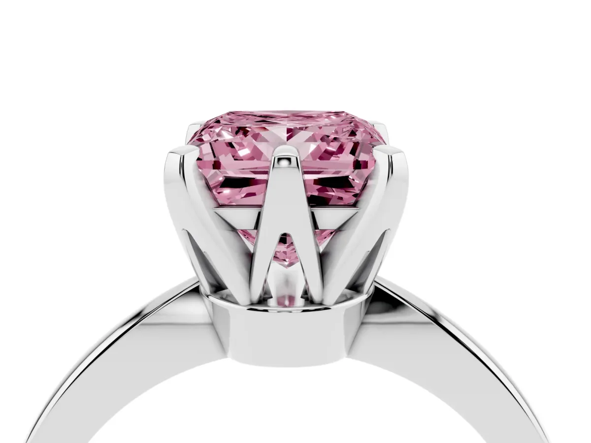 Fancy Pink Princess Cut Solitaire Engagement Ring with Six-Prong Setting and Tapered Band Silver
