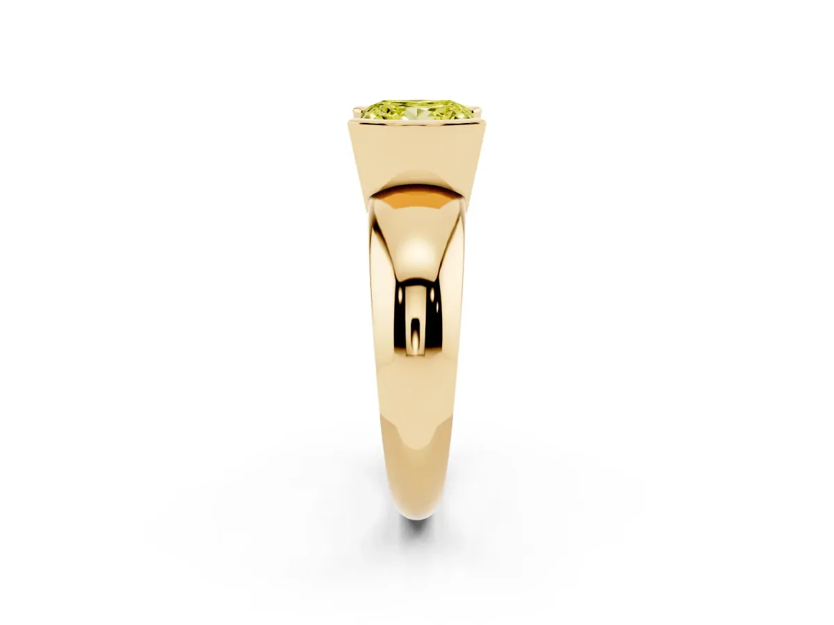 Fancy Yellow Princess Cut Solitaire Tension Set Diamond Ring with Wide Band Yellow gold