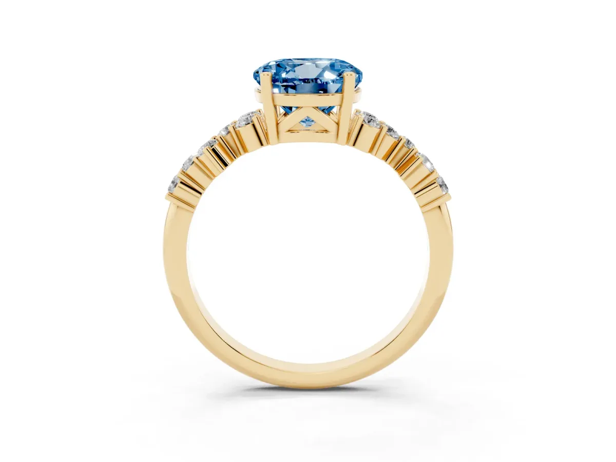 Fancy Blue Round Cut Diamond Scattered Round Accent Ring with Prong Setting Yellow gold