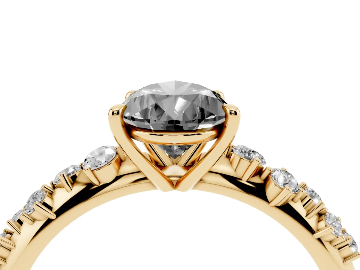 Fancy Black Pear Cut Diamond Cluster Side Stone Solitaire Ring with Prong Setting Yellow gold