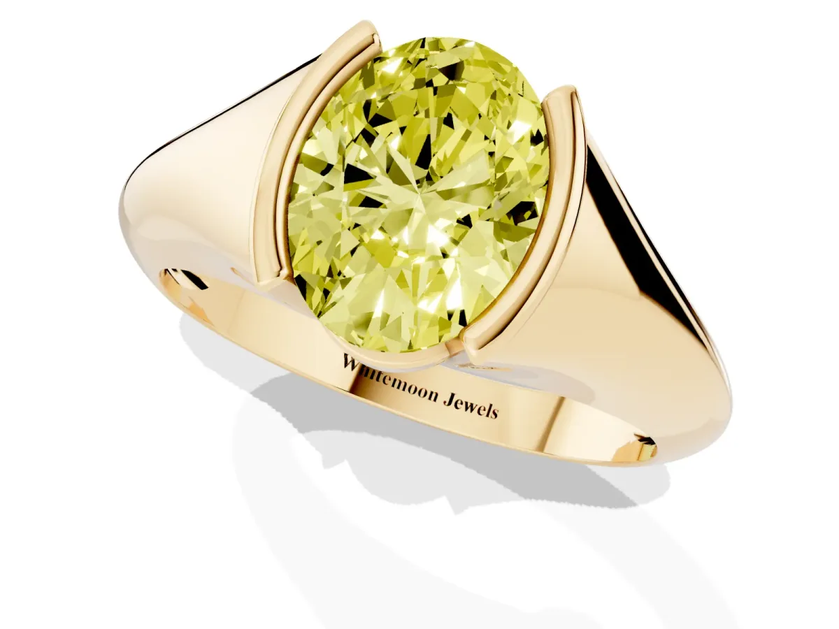 Fancy Yellow Oval Cut Solitaire Tension Set Diamond Ring Yellow gold
