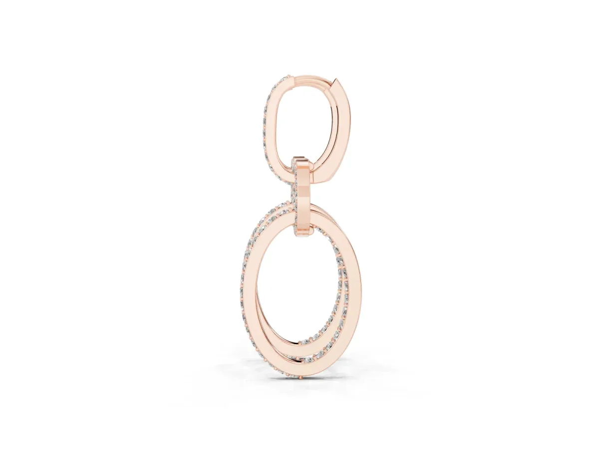 Round Cut Diamond Twisted Link Drop Earrings Rose gold