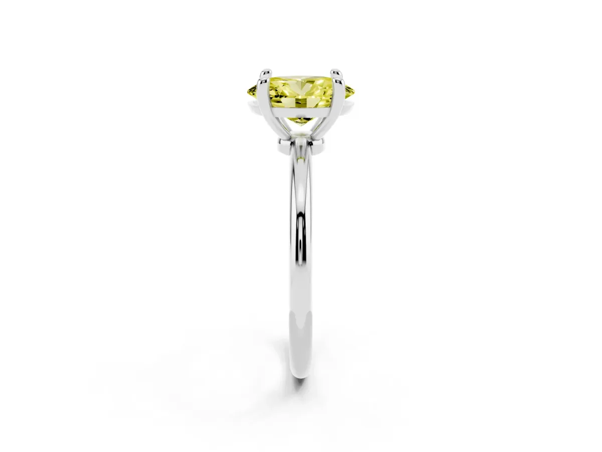 Fancy Yellow Oval Cut Solitaire Diamond Ring with 4-Prong Setting on a Classic Band Platinum