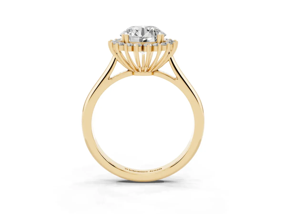 Round Cut Cut Diamond Halo Ring with Solitaire Band and Prong Setting Yellow gold