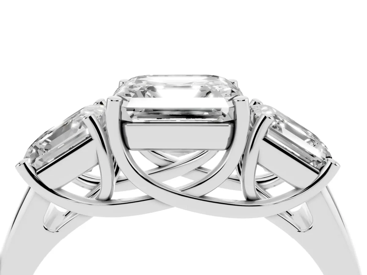Three-Stone Asscher Cut Diamond Engagement Ring with Prong Setting Silver