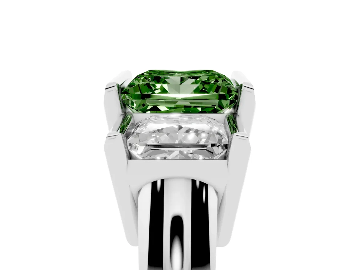 Fancy Green Three Stone Princess Cut Cut Channel Set Diamond Ring Silver