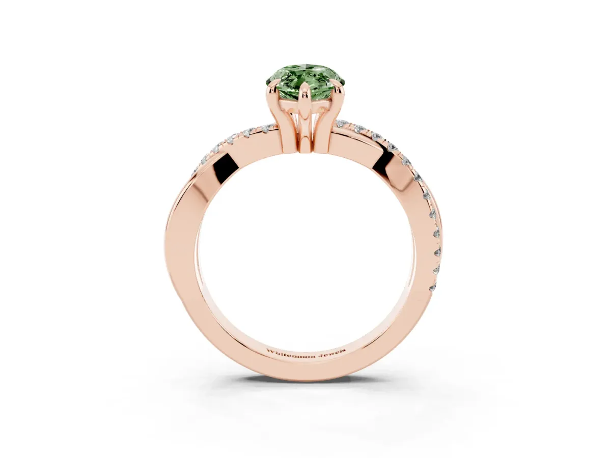 Fancy Green Marquise Cut Cut Diamond Twist Band Solitaire with Prong Setting Rose gold